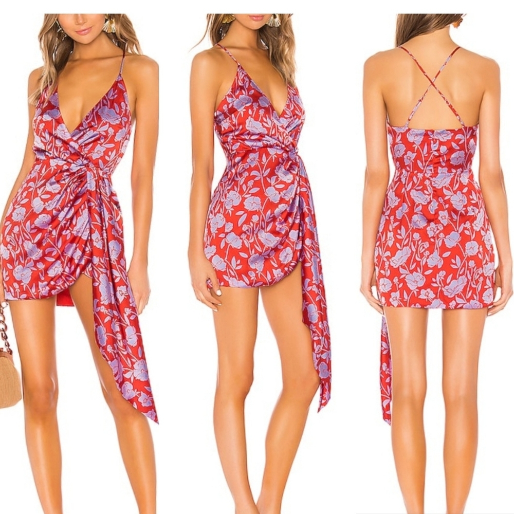 Lovers + Friends Kamala mini dress sleeveless red purple floral satin size small